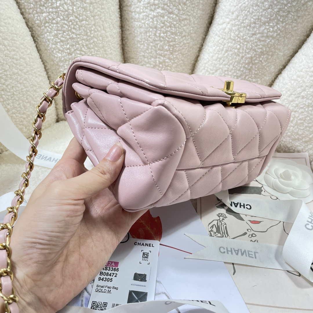 Chanel AS3366 Flap Bag 20cm Lambskin Pink