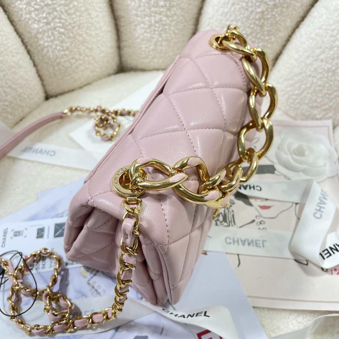 Chanel AS3366 Flap Bag 20cm Lambskin Pink