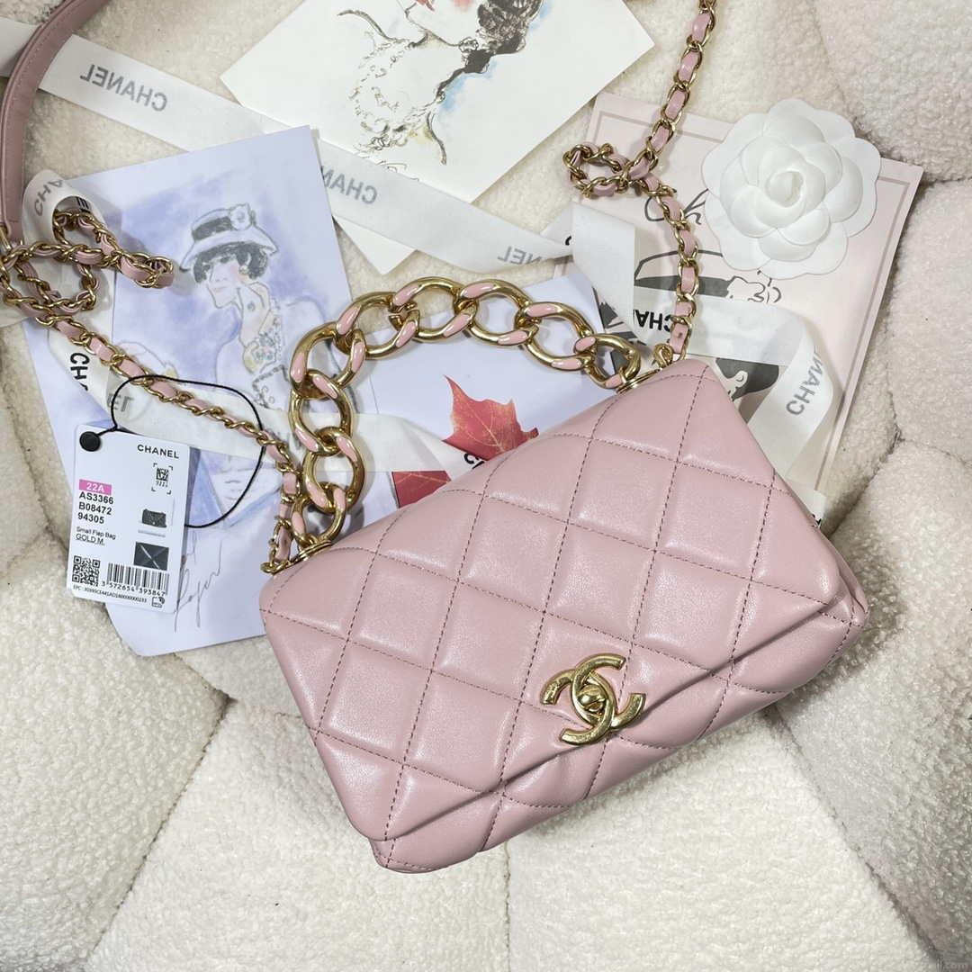 Chanel AS3366 Flap Bag 20cm Lambskin Pink