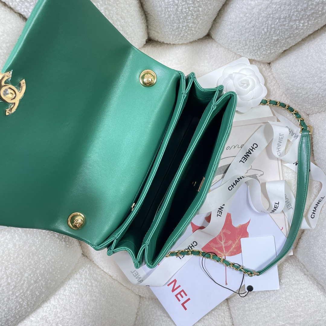 Chanel AS3367 Large Flap Bag 23cm Lambskin Green