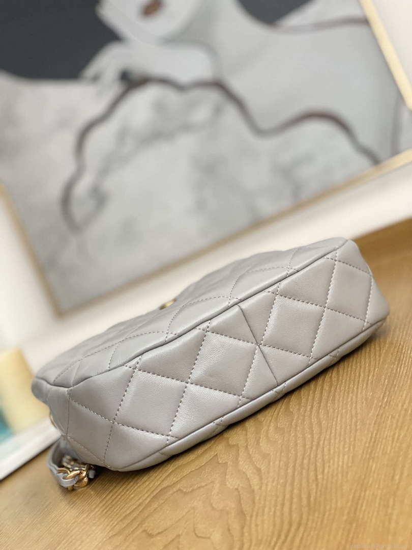 Chanel AS3476 HOBO Handbag Lambskin & Gold-Tone Metal Light Gray