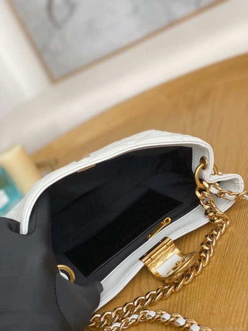 Chanel AS3476 HOBO Handbag Lambskin & Gold-Tone Metal White