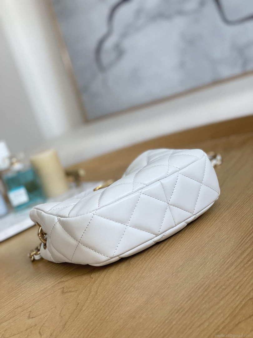 Chanel 3475 Small HOBO Handbag Lambskin & Gold-Tone Metal White