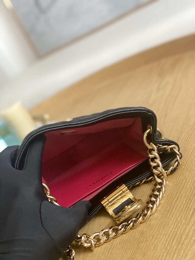 Chanel 3475 Small HOBO Handbag Lambskin & Gold-Tone Metal Black