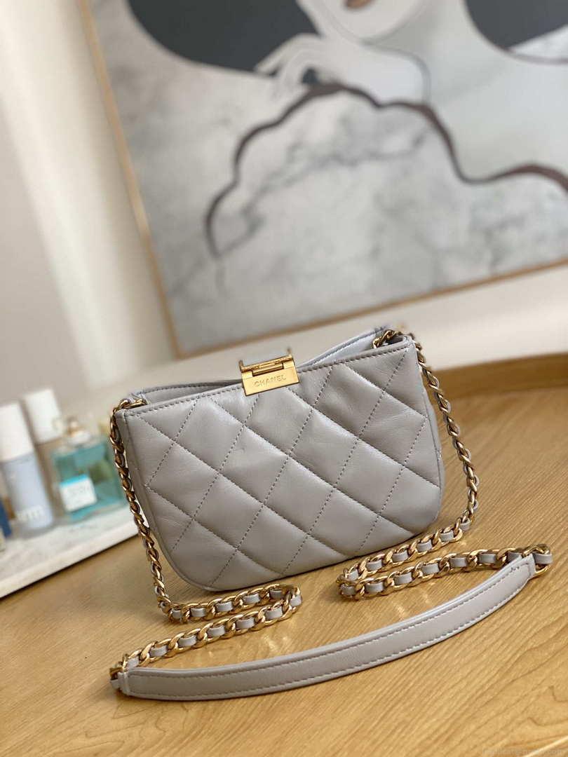 Chanel 3475 Small HOBO Handbag Lambskin & Gold-Tone Metal Light Gray