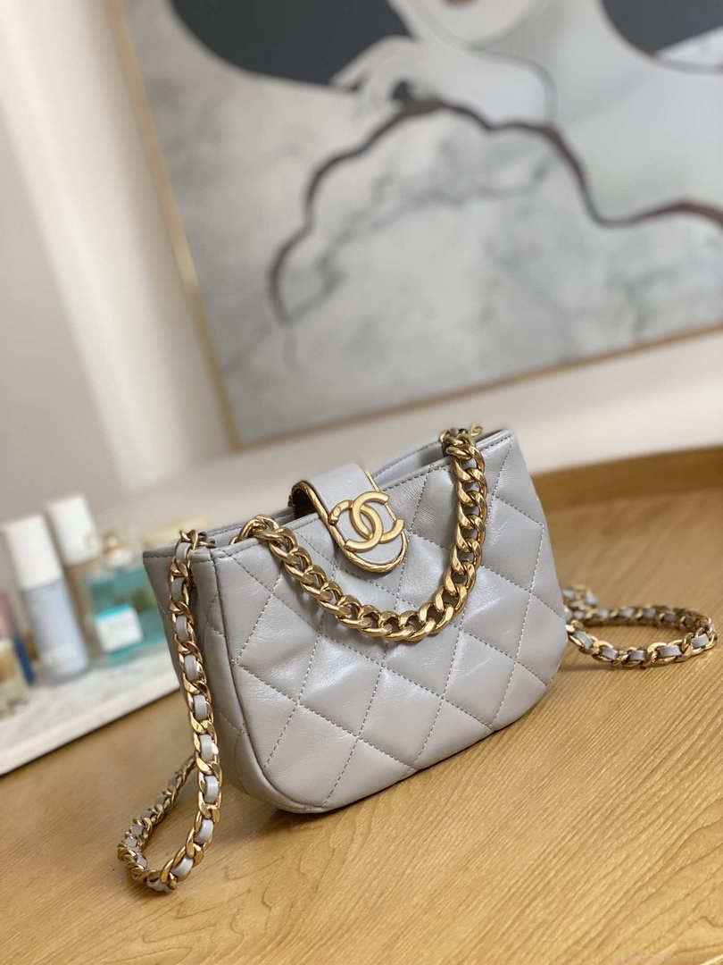 Chanel 3475 Small HOBO Handbag Lambskin & Gold-Tone Metal Light Gray
