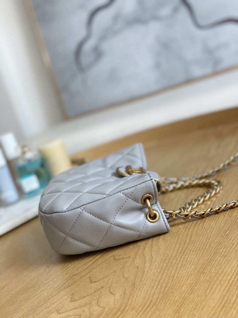 Chanel 3475 Small HOBO Handbag Lambskin & Gold-Tone Metal Light Gray