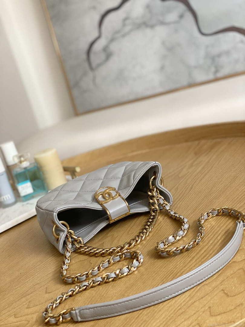 Chanel 3475 Small HOBO Handbag Lambskin & Gold-Tone Metal Light Gray
