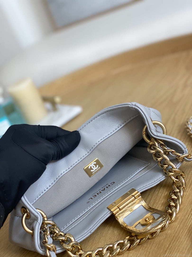 Chanel 3475 Small HOBO Handbag Lambskin & Gold-Tone Metal Light Gray