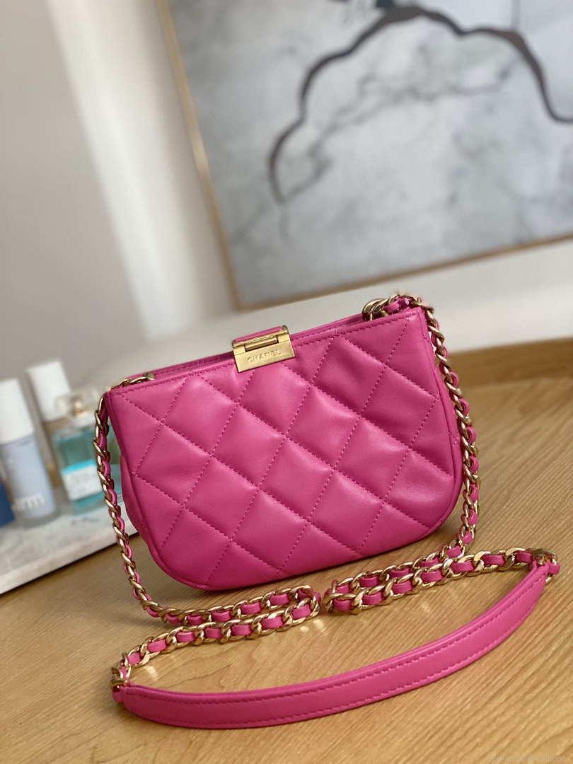 Chanel 3475 Small HOBO Handbag Lambskin & Gold-Tone Metal Rose Red