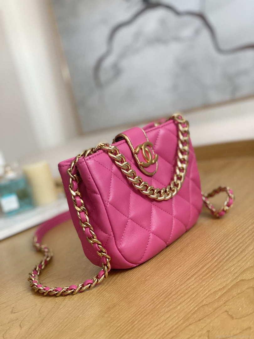 Chanel 3475 Small HOBO Handbag Lambskin & Gold-Tone Metal Rose Red