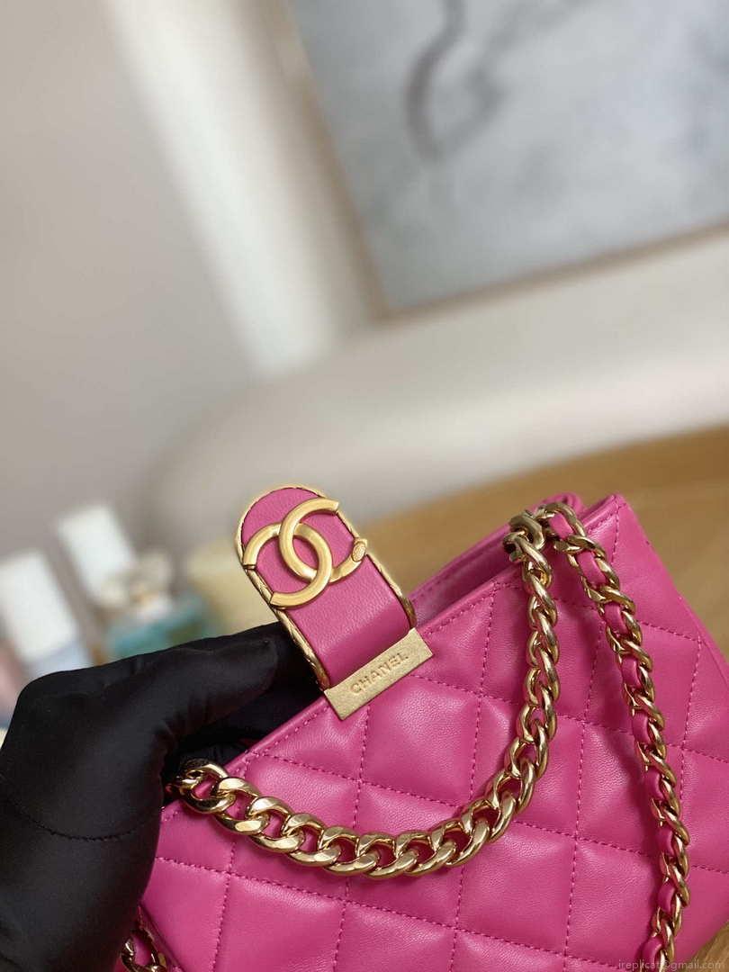 Chanel 3475 Small HOBO Handbag Lambskin & Gold-Tone Metal Rose Red
