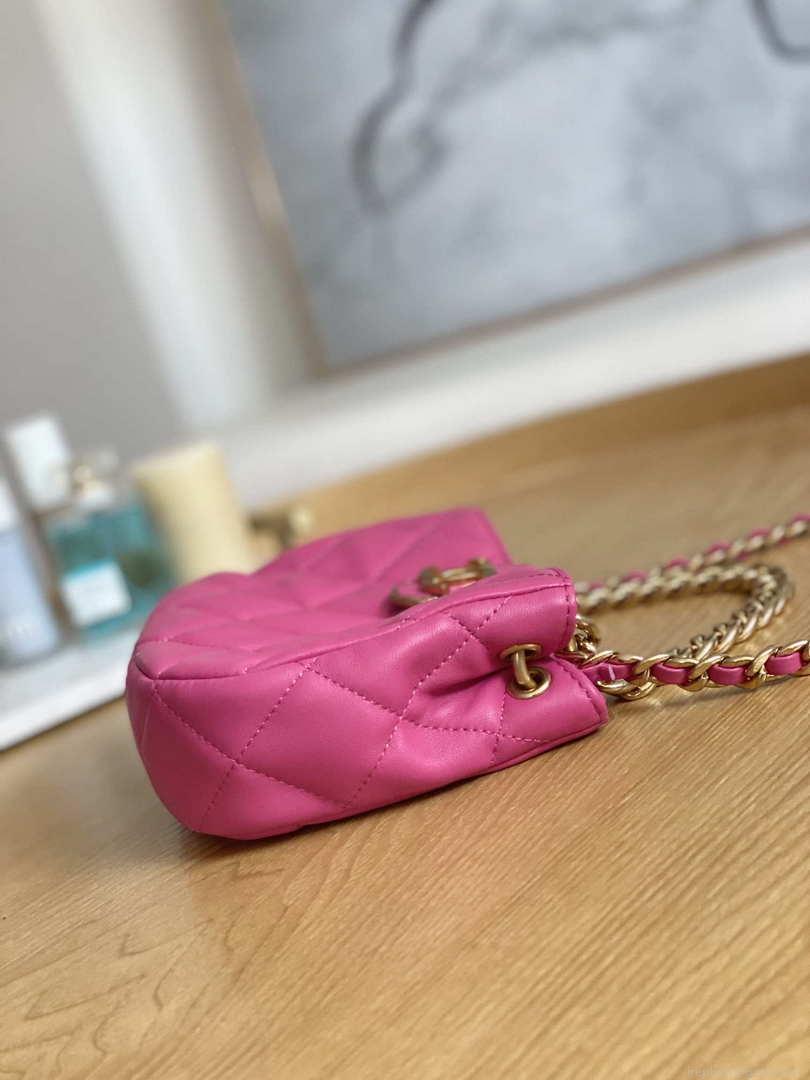 Chanel 3475 Small HOBO Handbag Lambskin & Gold-Tone Metal Rose Red