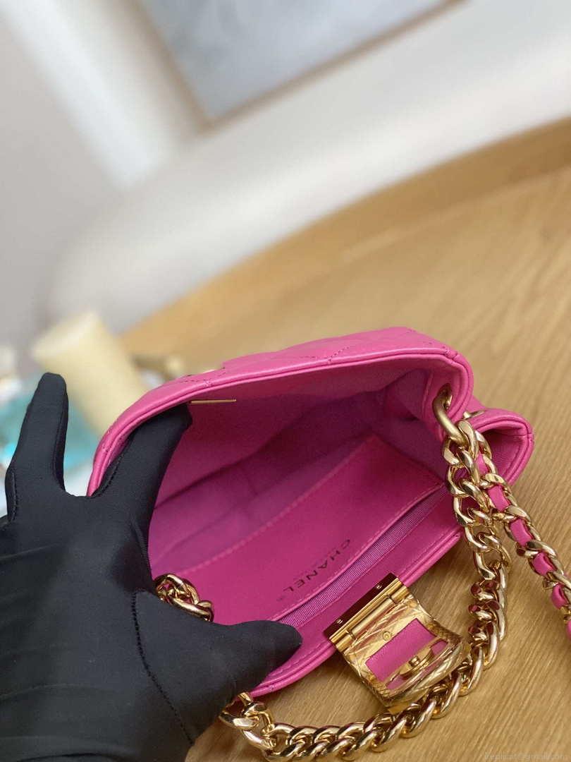 Chanel 3475 Small HOBO Handbag Lambskin & Gold-Tone Metal Rose Red
