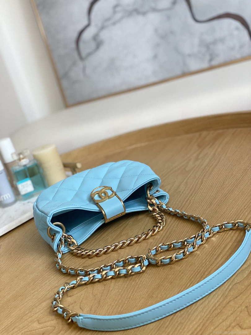 Chanel 3475 Small HOBO Handbag Lambskin & Gold-Tone Metal Ligth Blue