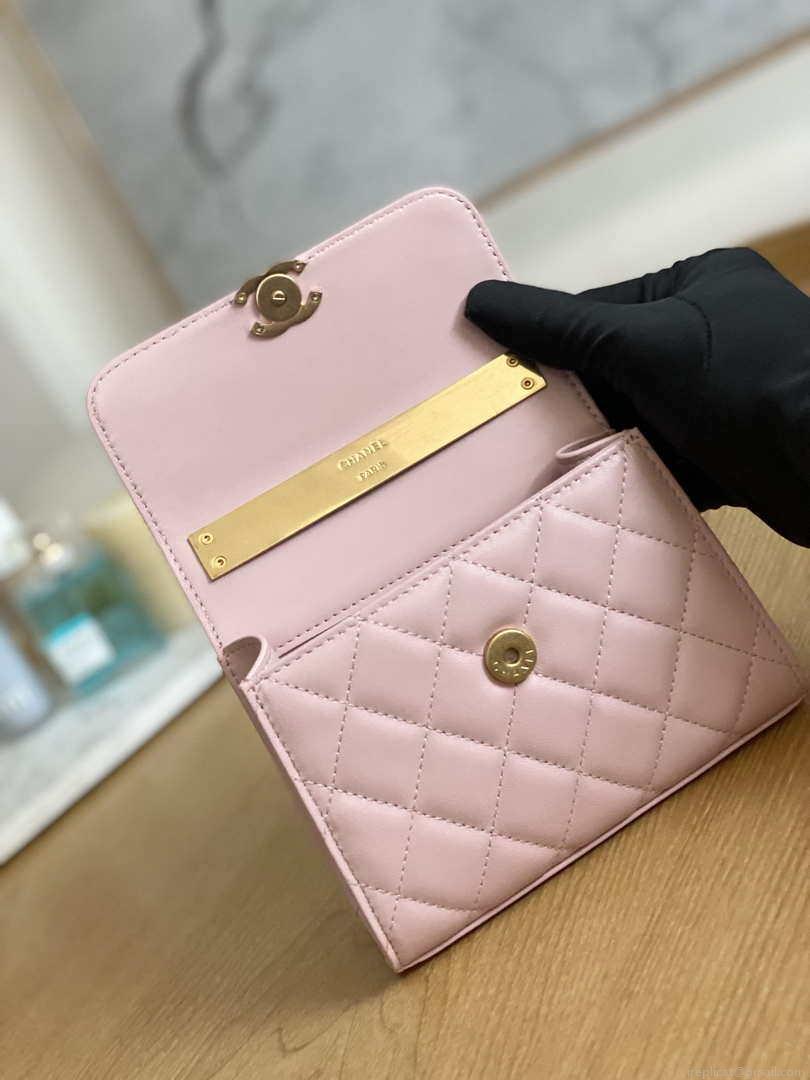 Chanel AP2945 Clutch with Chain Lambskin Light Pink Gold