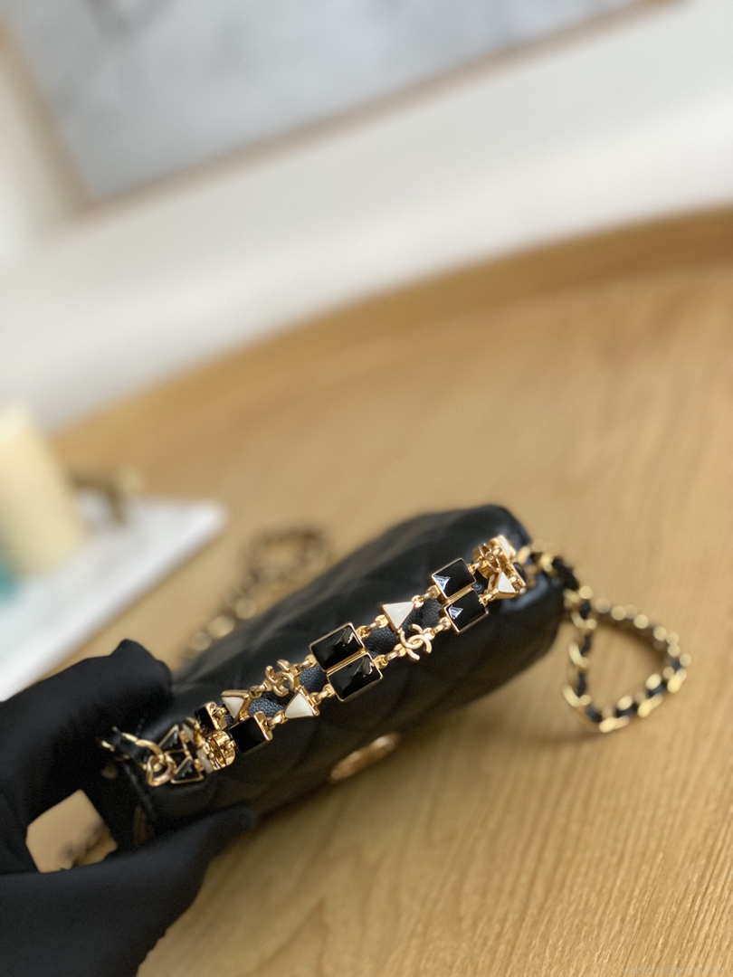 Chanel AP2945 Clutch with Chain Lambskin Black Gold