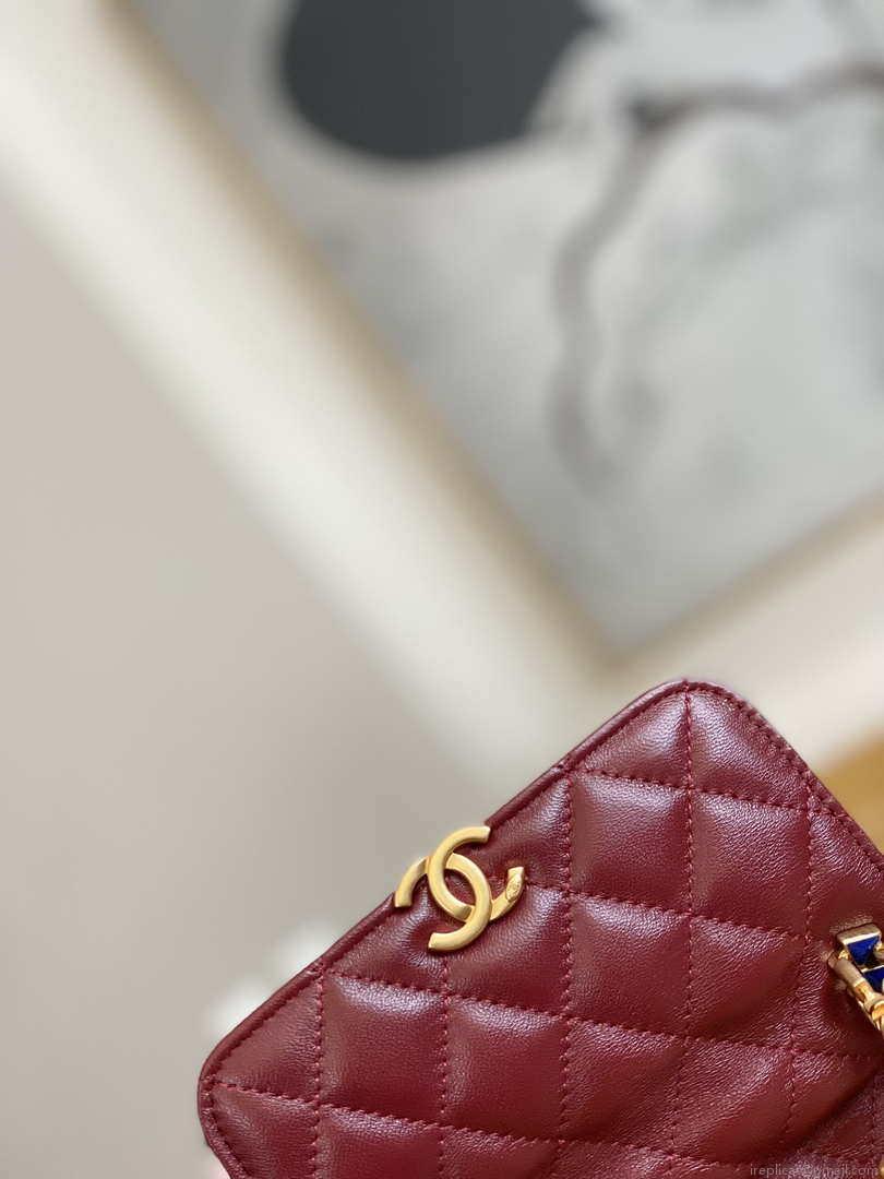 Chanel AP2945 Clutch with Chain Lambskin Wine Red Gold