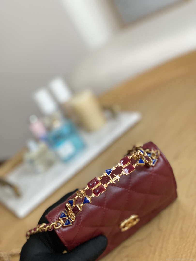 Chanel AP2945 Clutch with Chain Lambskin Wine Red Gold