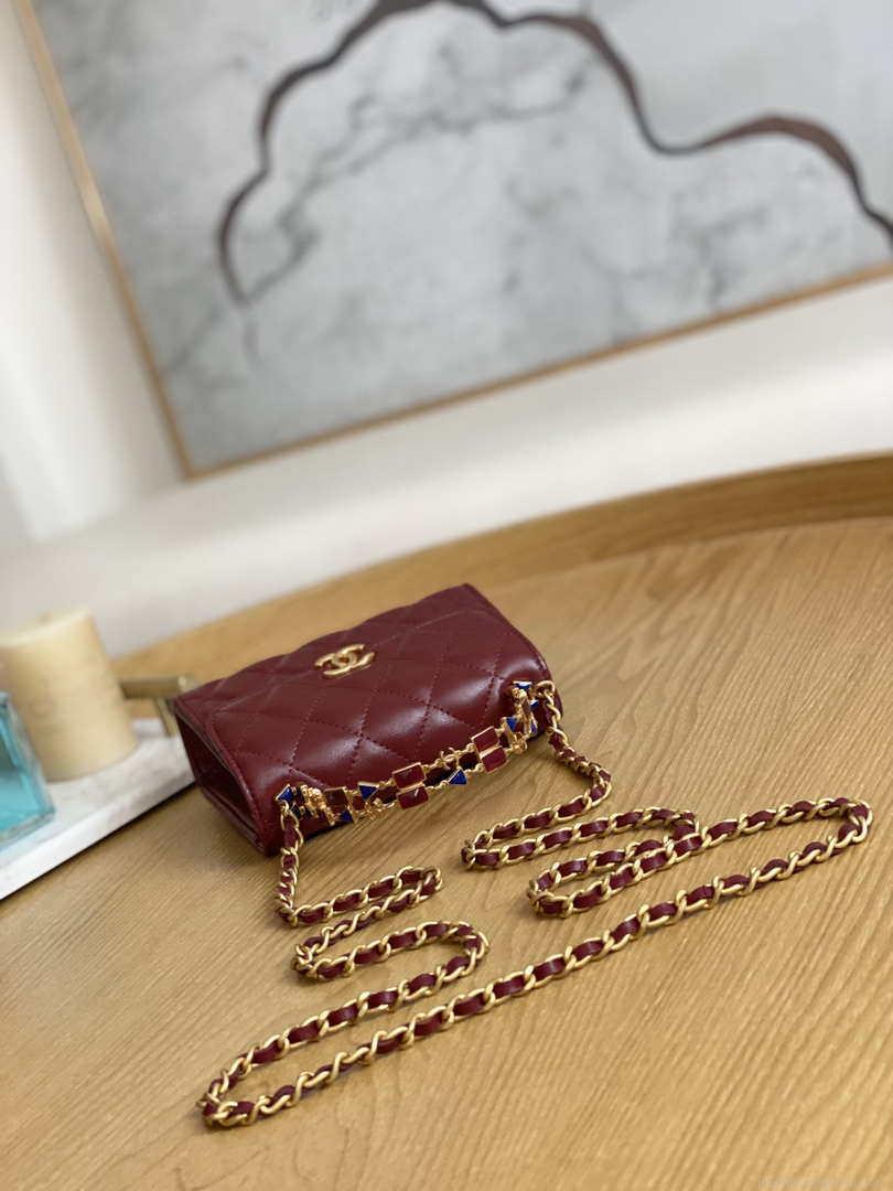 Chanel AP2945 Clutch with Chain Lambskin Wine Red Gold