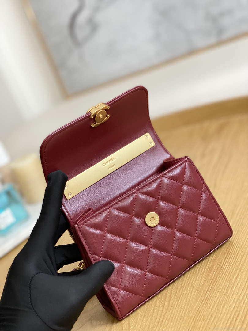 Chanel AP2945 Clutch with Chain Lambskin Wine Red Gold