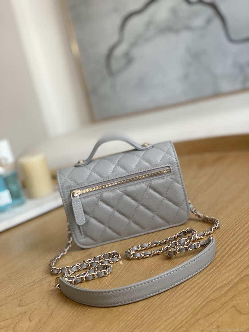 Chanel A81215 Mini messenger bag with Handle Gray