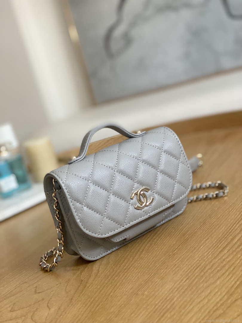 Chanel A81215 Mini messenger bag with Handle Gray