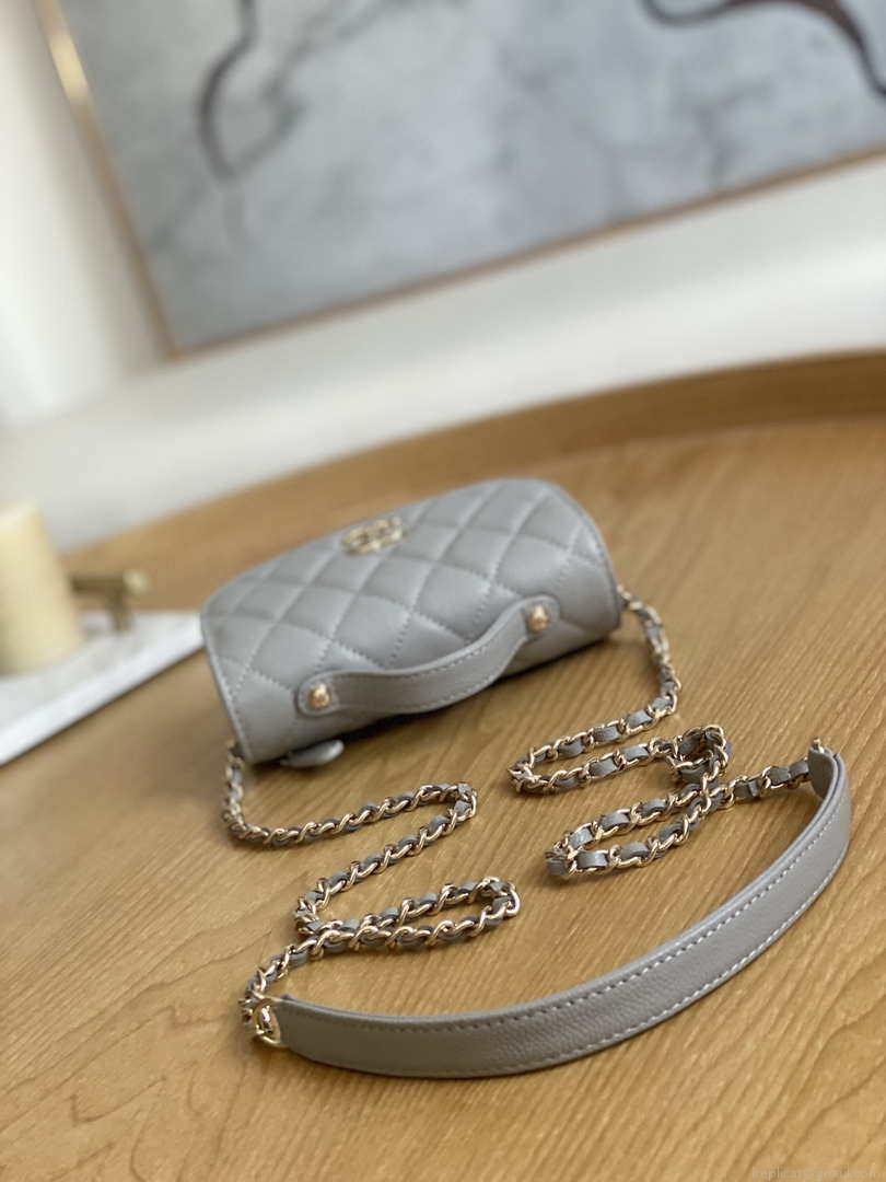 Chanel A81215 Mini messenger bag with Handle Gray