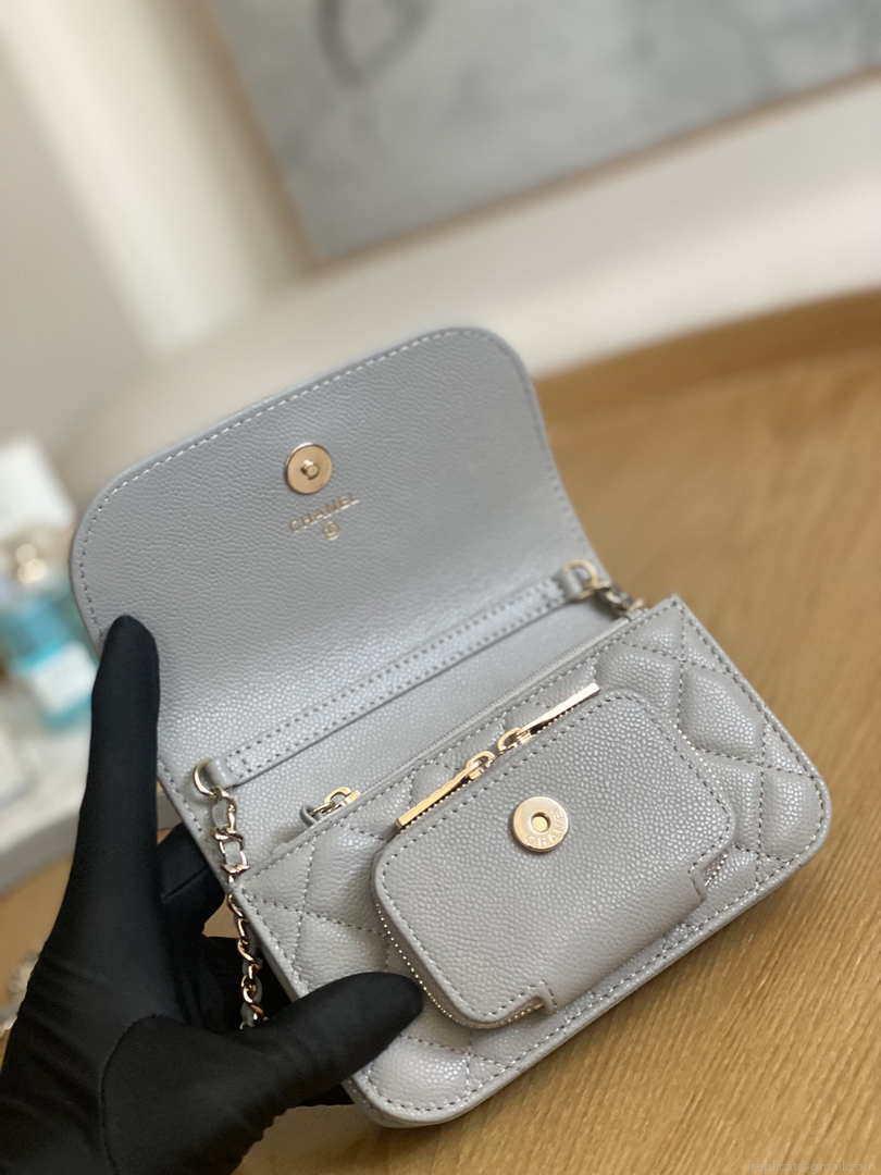 Chanel A81215 Mini messenger bag with Handle Gray