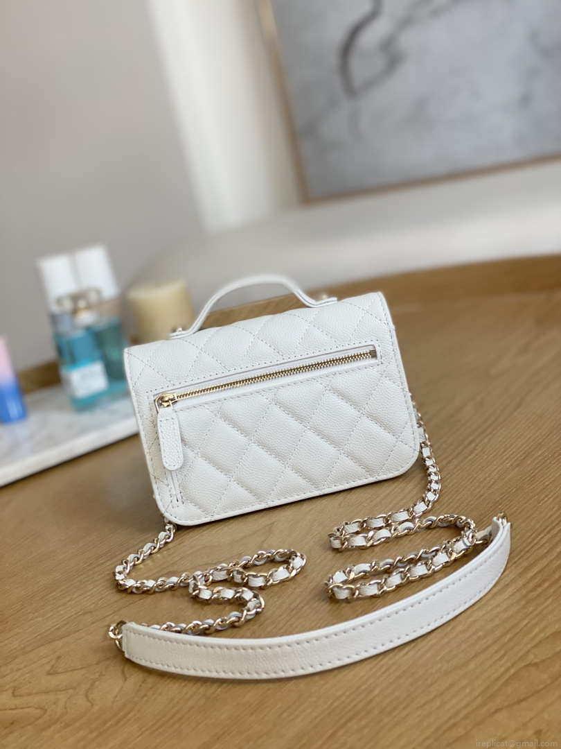 Chanel A81215 Mini messenger bag with Handle White