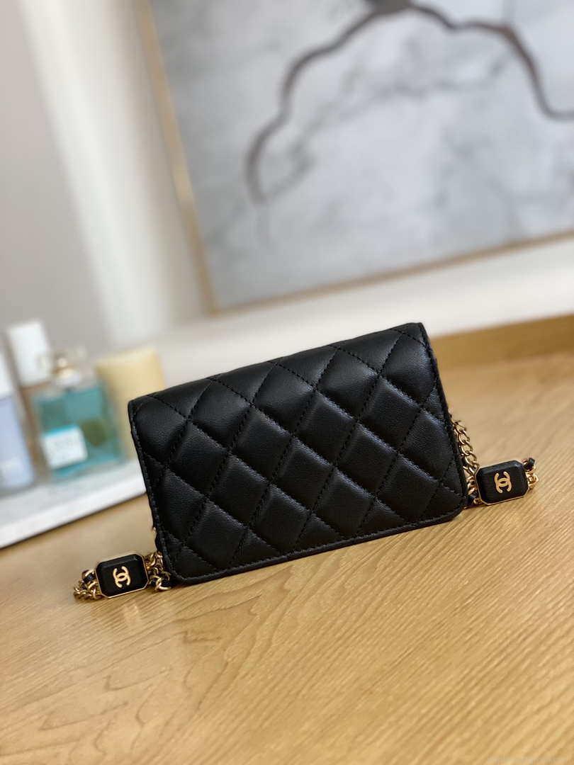 Chanel A68098 Mini Flap Bag Lambskin Onyx Small Square Stewardess Bag Black