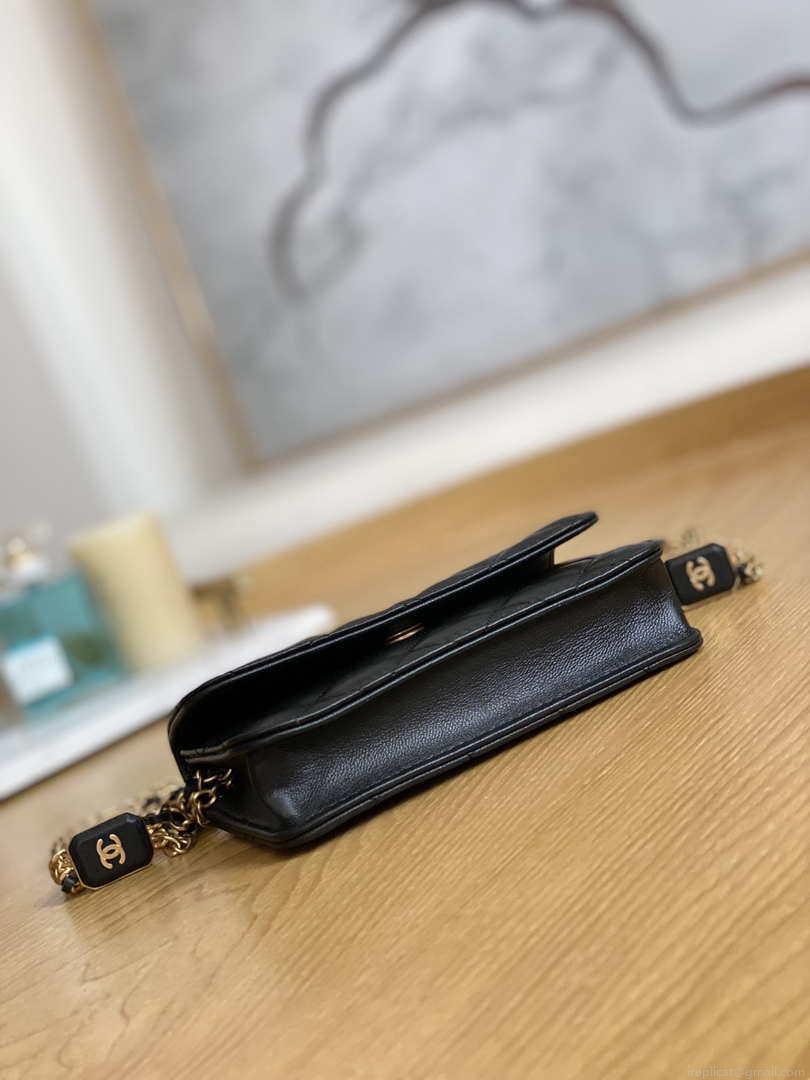 Chanel A68098 Mini Flap Bag Lambskin Onyx Small Square Stewardess Bag Black