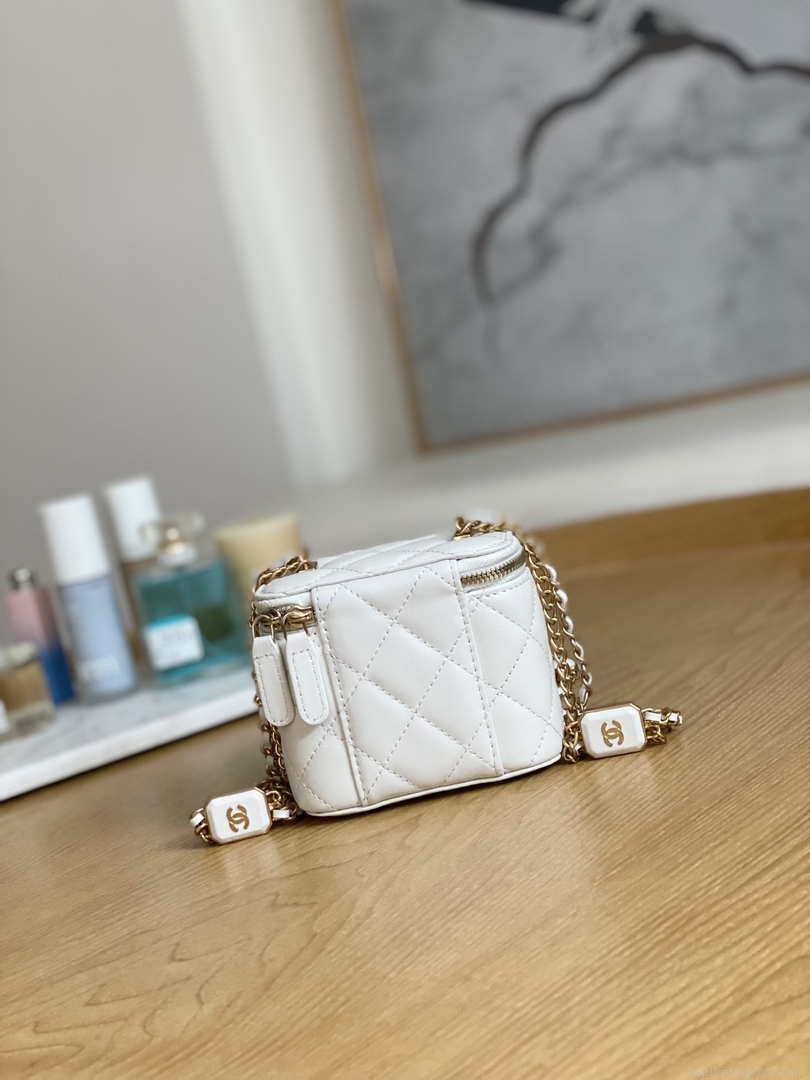 Chanel A68101 Mini Vanity with Chain Lambskin Gold White