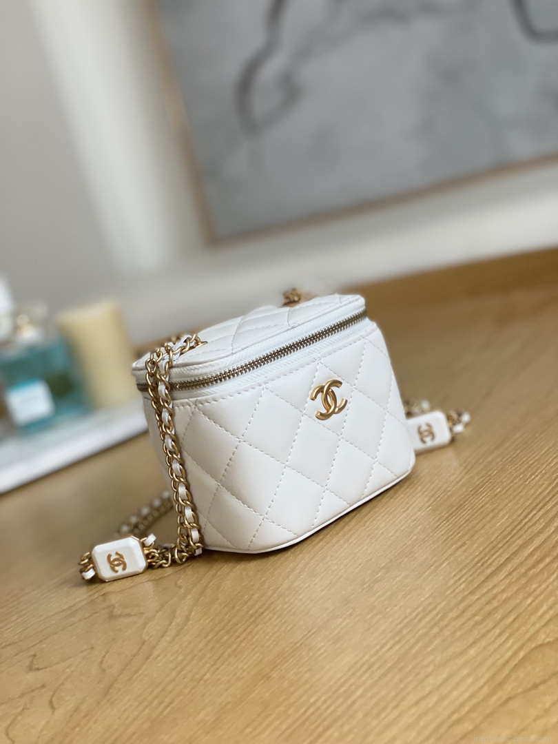 Chanel A68101 Mini Vanity with Chain Lambskin Gold White
