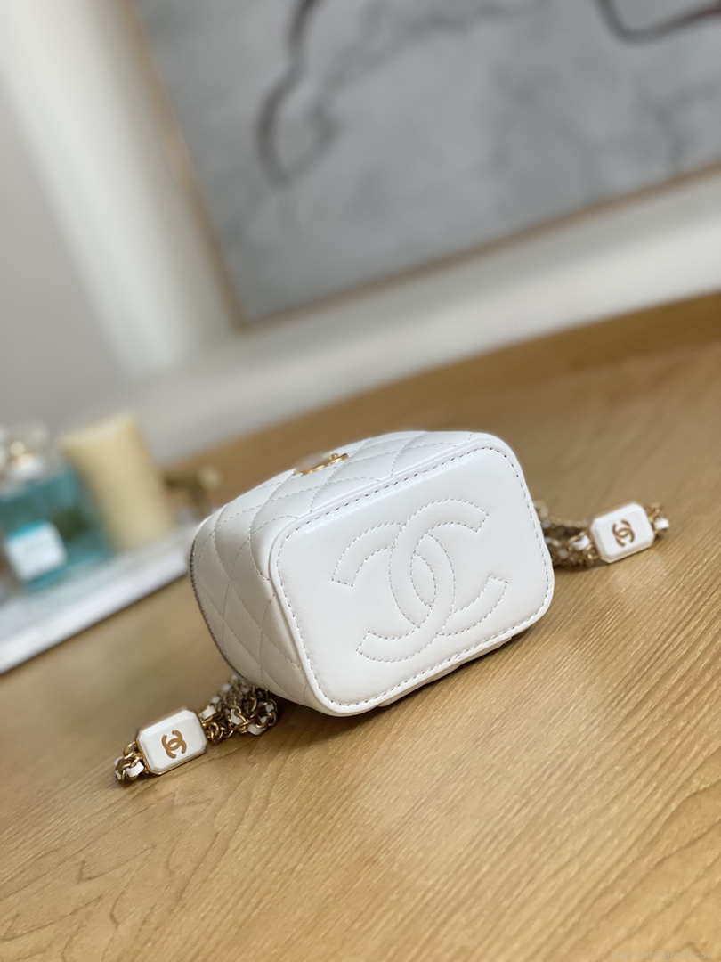 Chanel A68101 Mini Vanity with Chain Lambskin Gold White