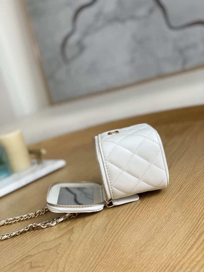 Chanel A68101 Mini Vanity with Chain Lambskin Gold White