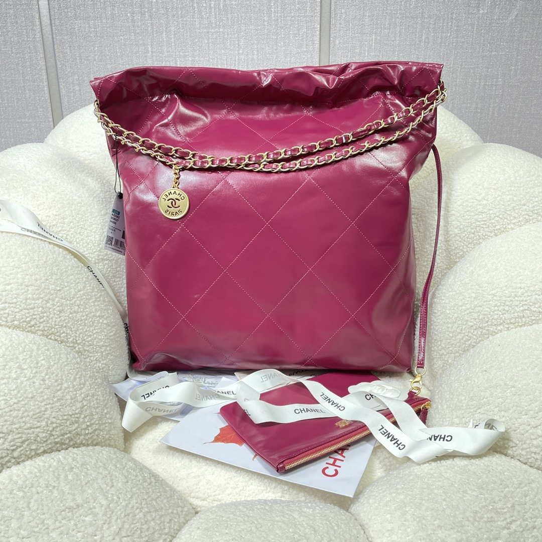 Chanel 22 Large Handbag Shiny Calfskin AS3262 Rose Red