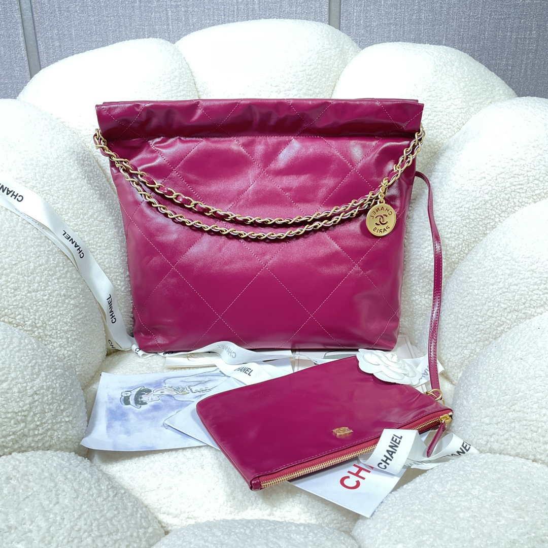 Chanel 22 Small Handbag Shiny Calfskin AS3260 Rose Red