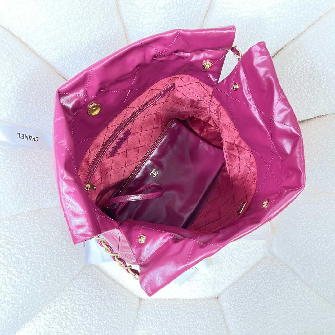 Chanel 22 Small Handbag Shiny Calfskin AS3260 Rose Red