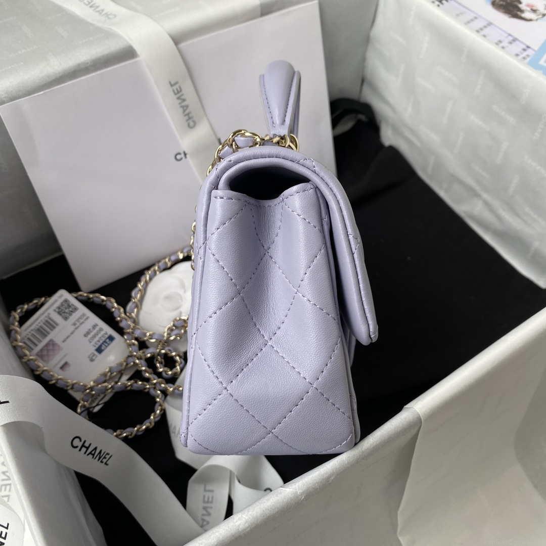 Chanel AS2431 Mini flap Lambskin bag with top handle Light gold Purple