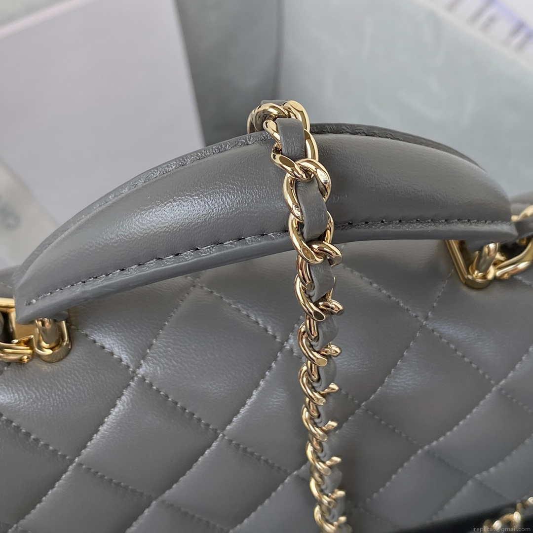 Chanel AS2431 Mini flap Lambskin bag with top handle Light gold Dark Gray