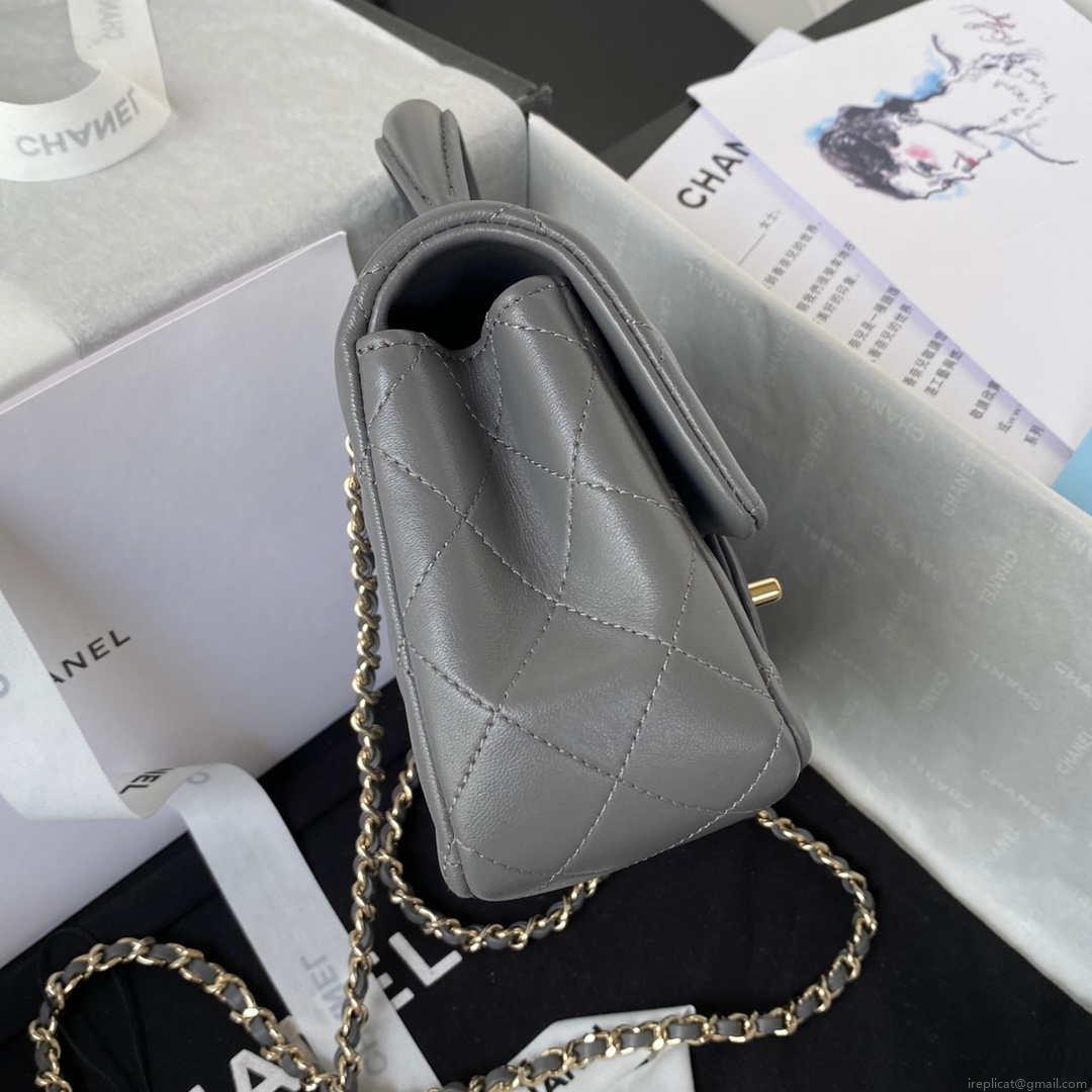 Chanel AS2431 Mini flap Lambskin bag with top handle Light gold Dark Gray