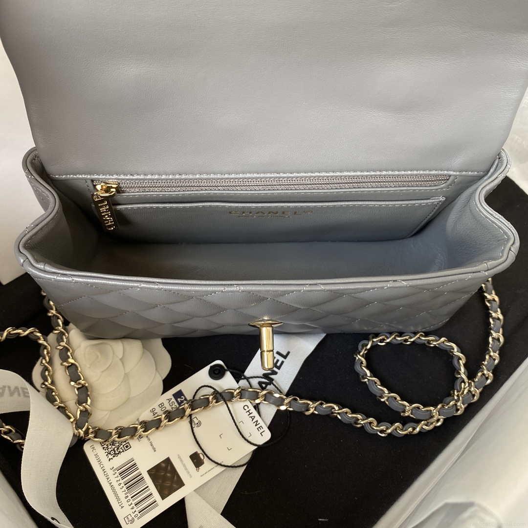 Chanel AS2431 Mini flap Lambskin bag with top handle Light gold Dark Gray