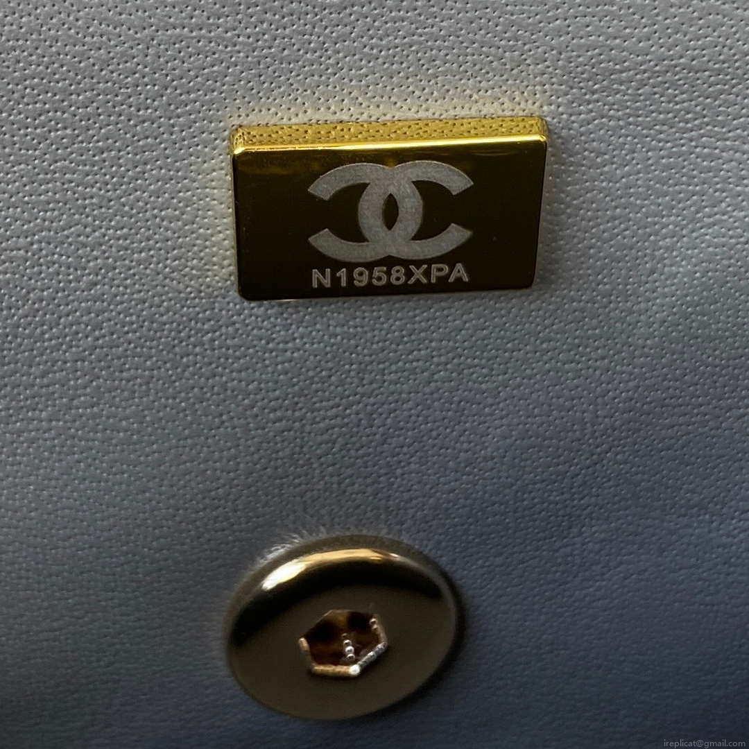 Chanel AS2431 Mini flap Lambskin bag with top handle Light gold Dark Gray