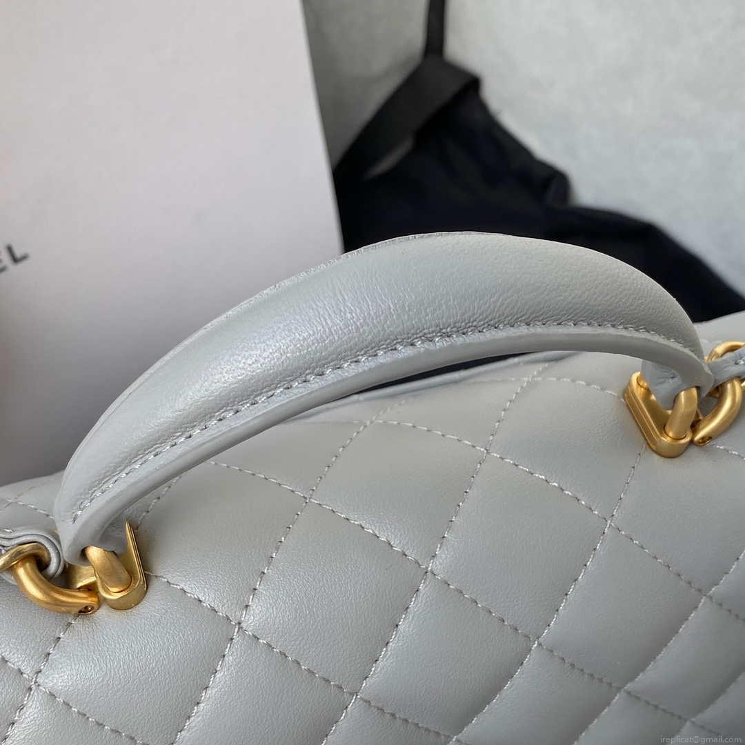 Chanel Mini flap Lambskin bag with top handle AS2431 Gray gold