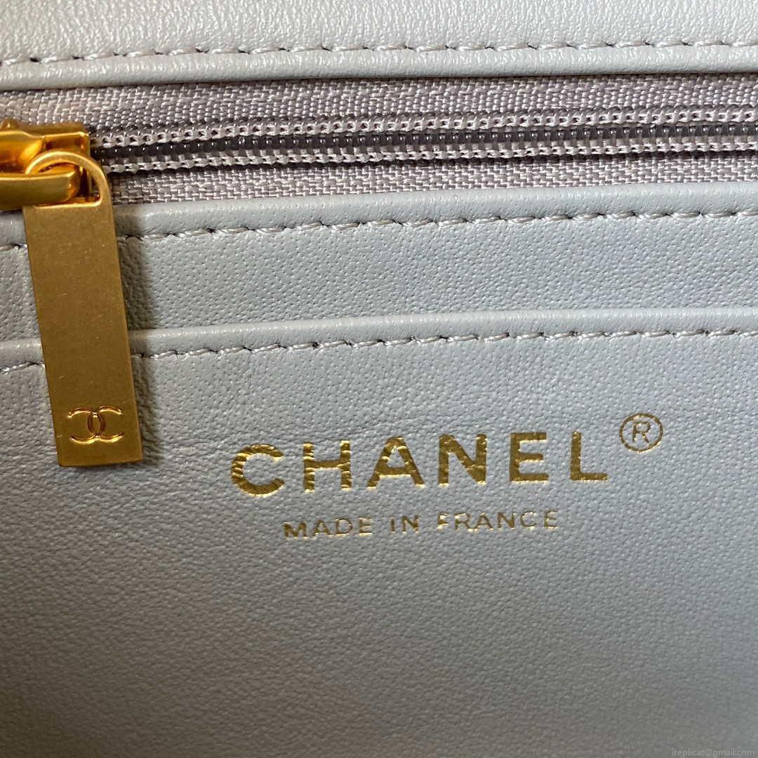 Chanel Mini flap Lambskin bag with top handle AS2431 Gray gold
