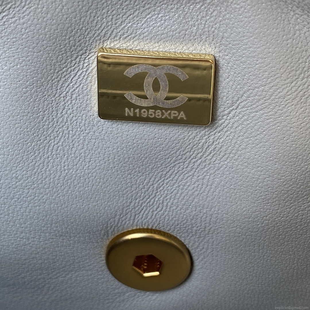 Chanel Mini flap Lambskin bag with top handle AS2431 Gray gold