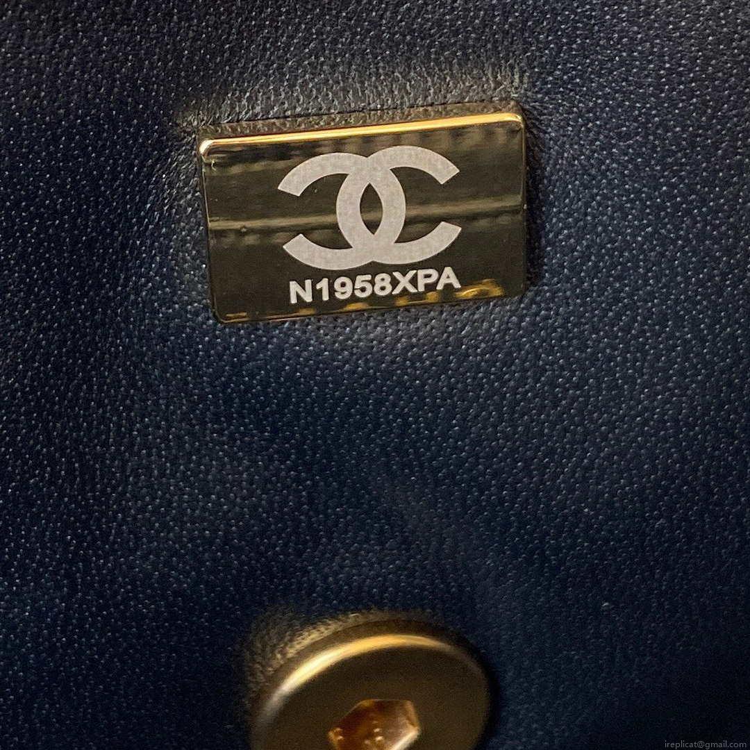Chanel Mini flap Lambskin bag with top handle AS2431 Black gold