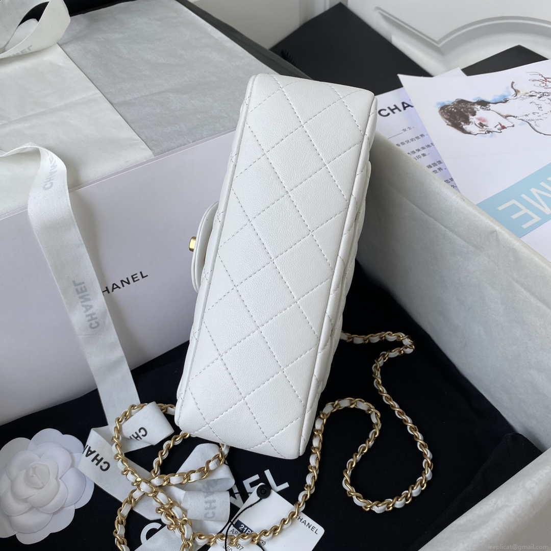 Chanel Mini flap Lambskin bag with top handle AS2431 White gold