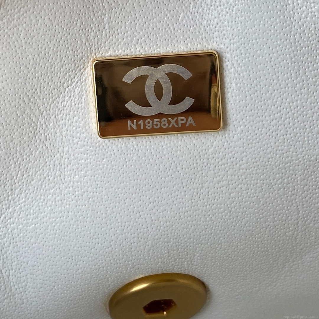 Chanel Mini flap Lambskin bag with top handle AS2431 White gold